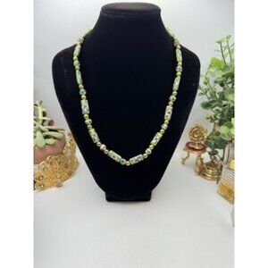 Vintage Green Chinese CLOISONNE Baguette Style  NECKLACE 21" Rare Necklace